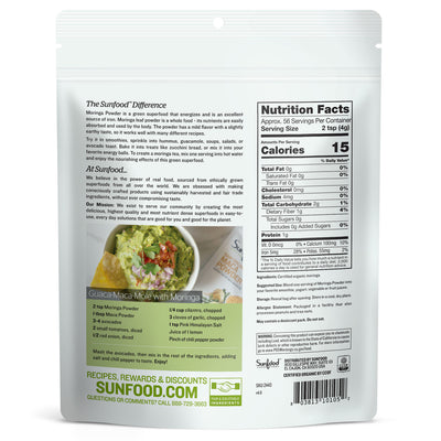 Moringa Powder, Organic, 8oz - Back