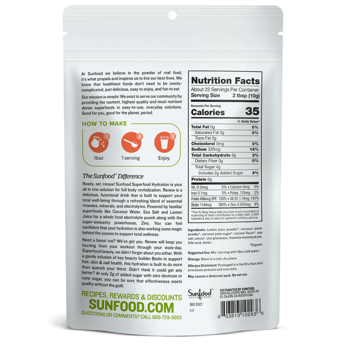 Superfood Hydration, Renew - Back