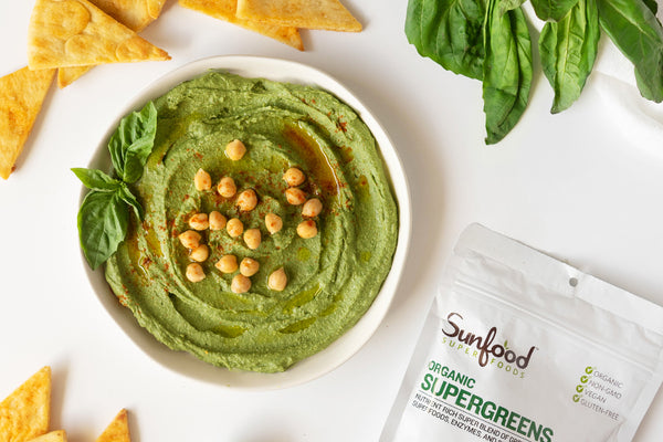 Supergreens Pesto Hummus & Pita Chips.
